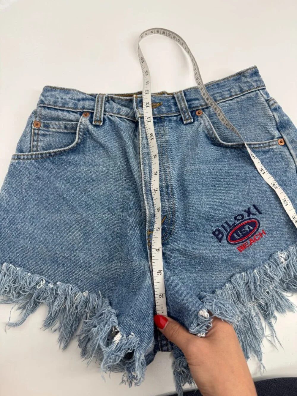 Levi’s 816 Biloxi Beach custom High-Waisted Orange Tab Denim Shorts - Size 10